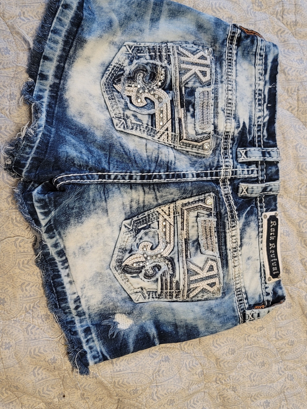 Rock Revival Women's Distressed Bleached Blue Denim Shorts